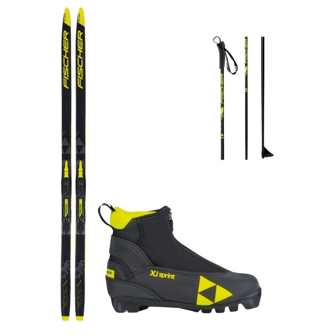 Skis de fond Fischer Sprint Skin JR + fixations IFP junior tour step-in + chaussures Fischer XJ Sprint + bâtons